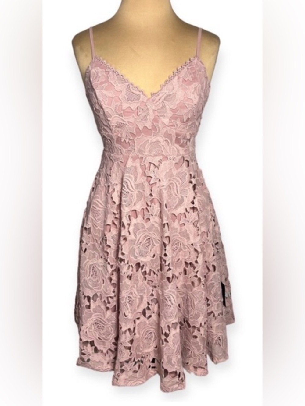 Lulus size S Dusty Rose floral Lace fit and flare party Dress